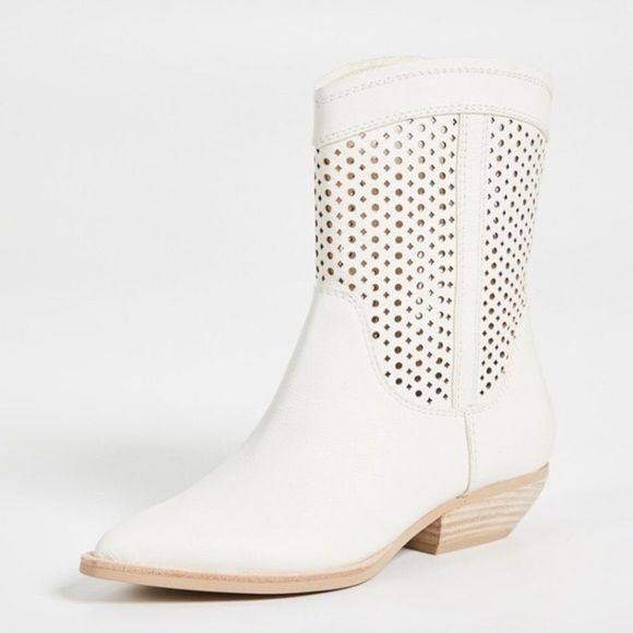 Dolce Vita Shoes - Dolce Vita Union Western Boots size 6.5 White Leather Mid- Calf Laser Cut Bootie